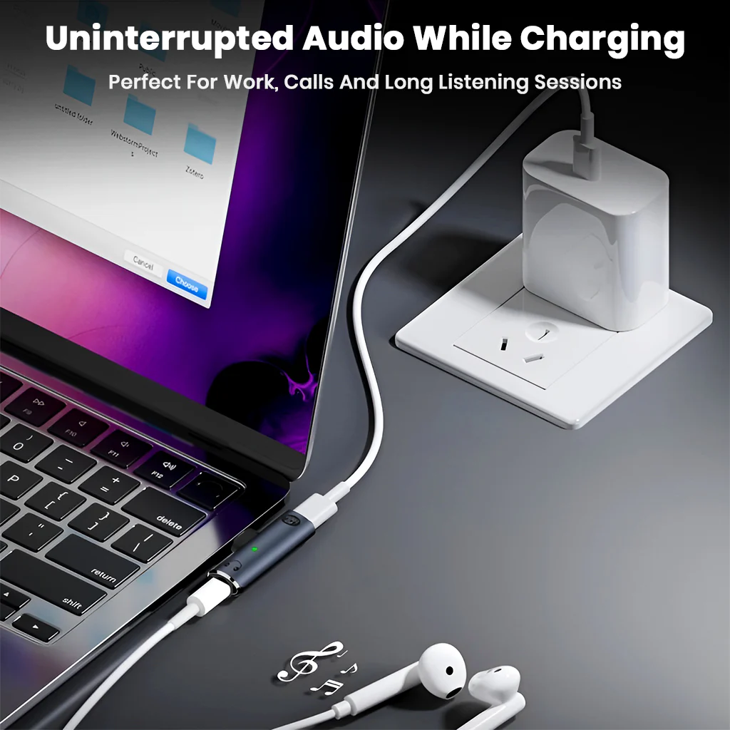 AUDIOCULAR – A14X 100W 2-In-1 Type C to Type-C/3.5mm Audio Adapter - Image 4