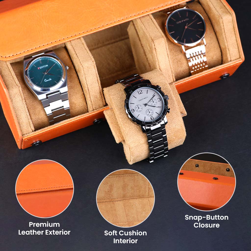 TECPHILE- RESO Watch Box Holder Organizer Case with 3 Slot - Image 7