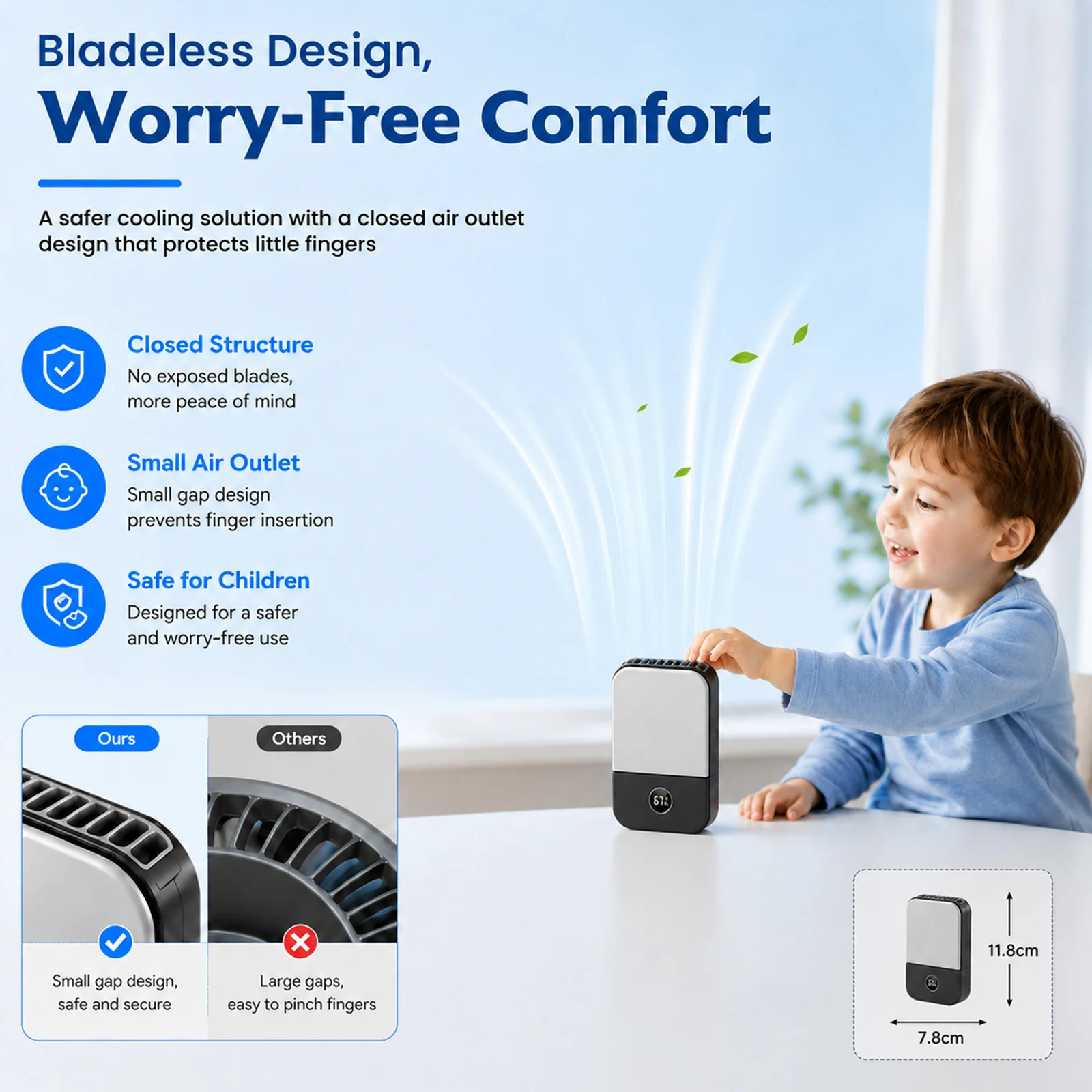 DQ205 Portable Neck Fan with LCD Display Rechargeable & 3-Speed Airflow - Image 14