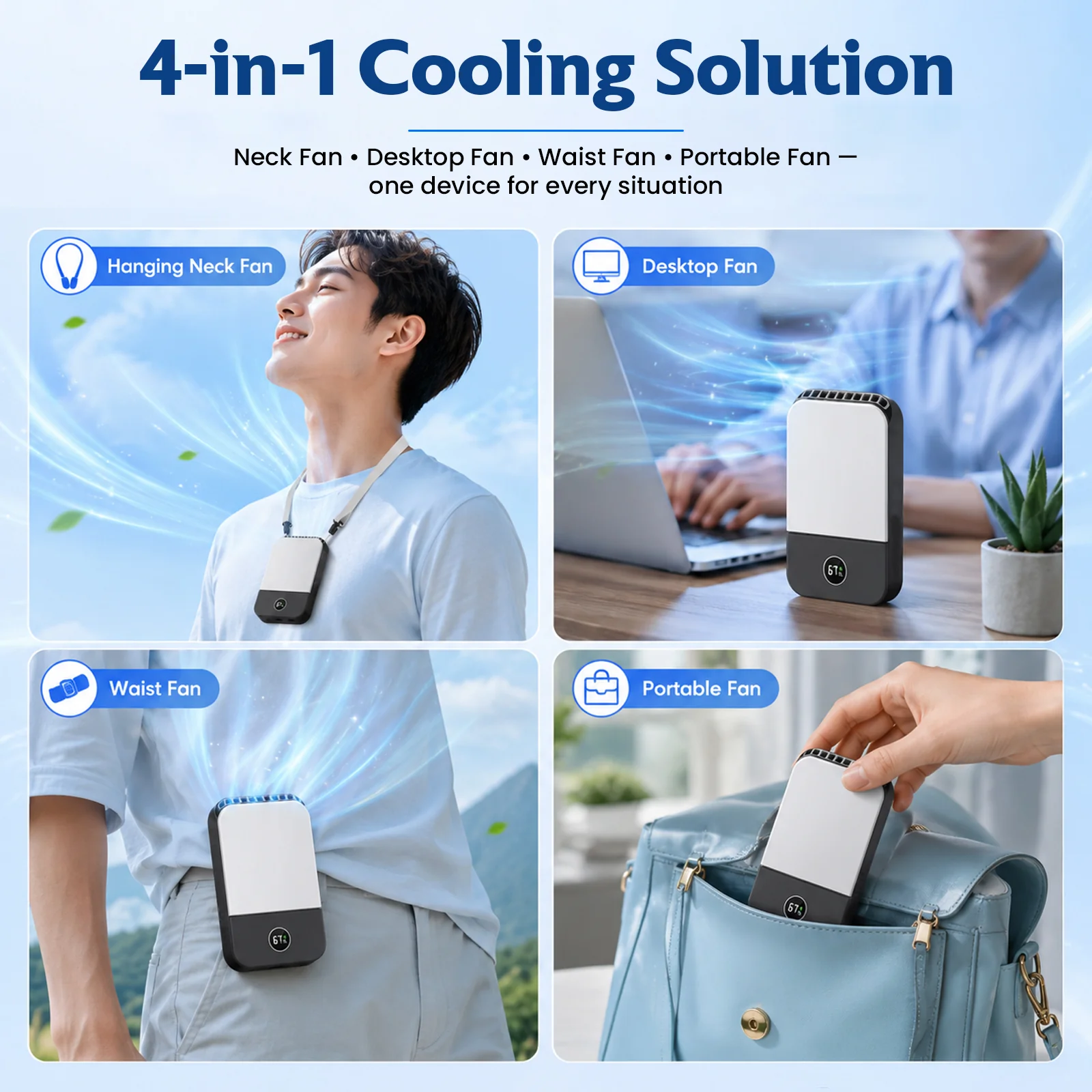 DQ205 Portable Neck Fan with LCD Display Rechargeable & 3-Speed Airflow - Image 3