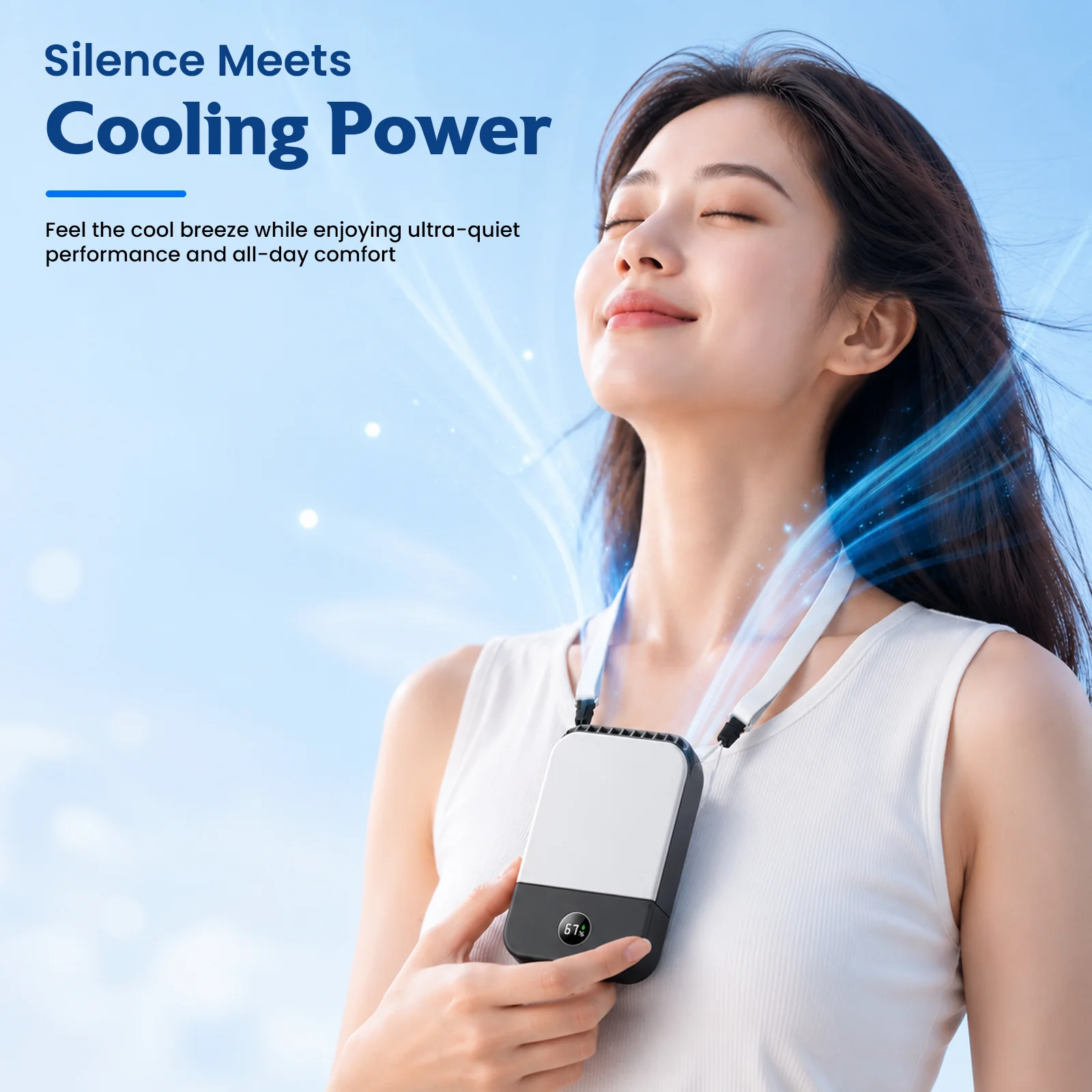 DQ205 Portable Neck Fan with LCD Display Rechargeable & 3-Speed Airflow - Image 8