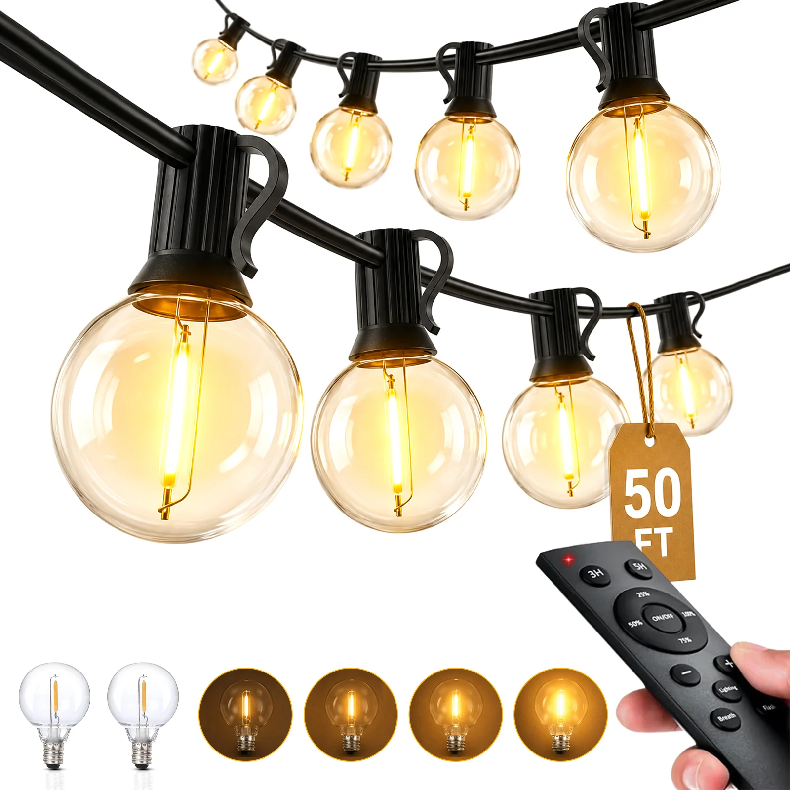 G40 Outdoor String Lights 50ft Decorative 24V Light Dimmable with Remote