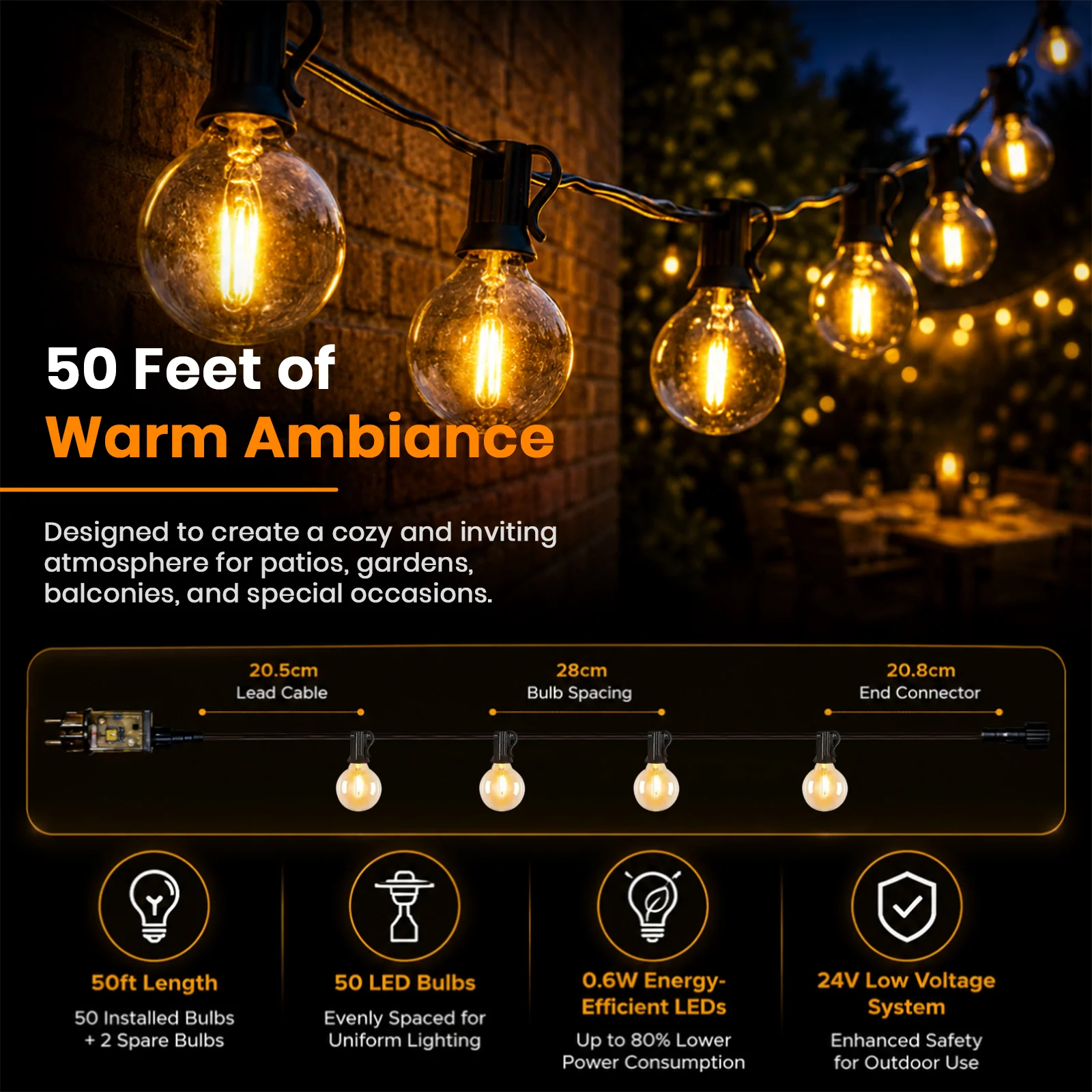 G40 Outdoor String Lights 50ft Decorative 24V Light Dimmable with Remote - Image 10