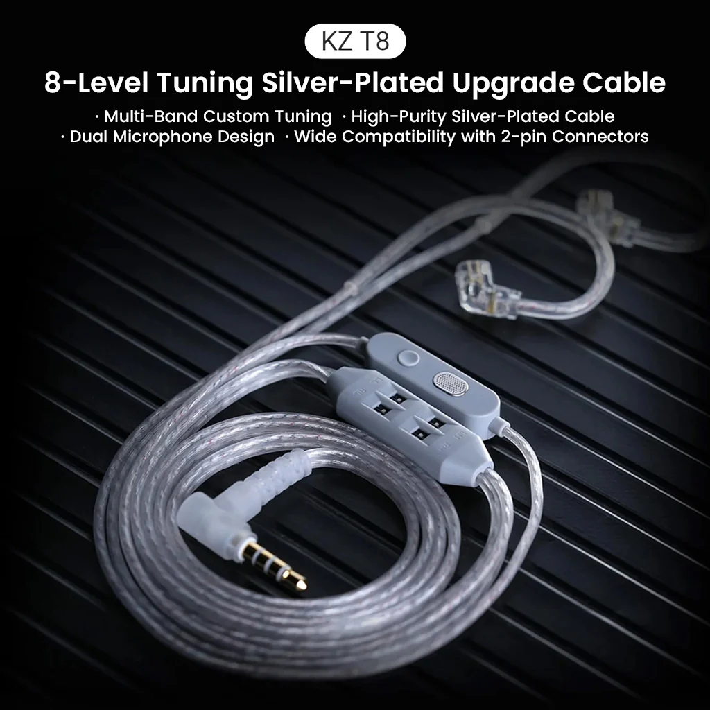 KZ- T8 8-Level Tuning Silver-Plated Upgrade Cable For IEM - Image 2