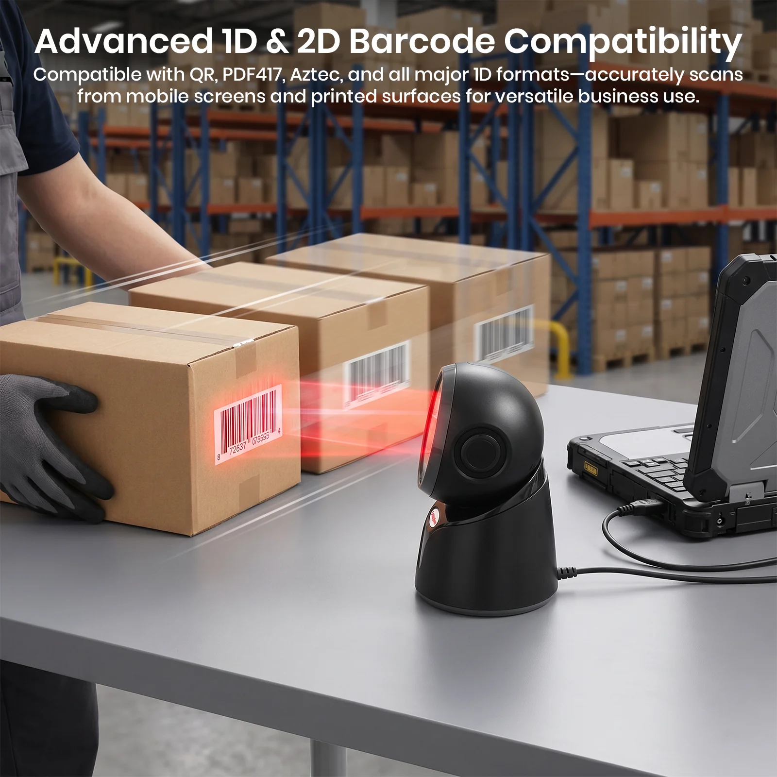Luckydoor- 2D & 1D USB Wired Qr Code Reader Omnidirectional Barcode Scanner - Image 5