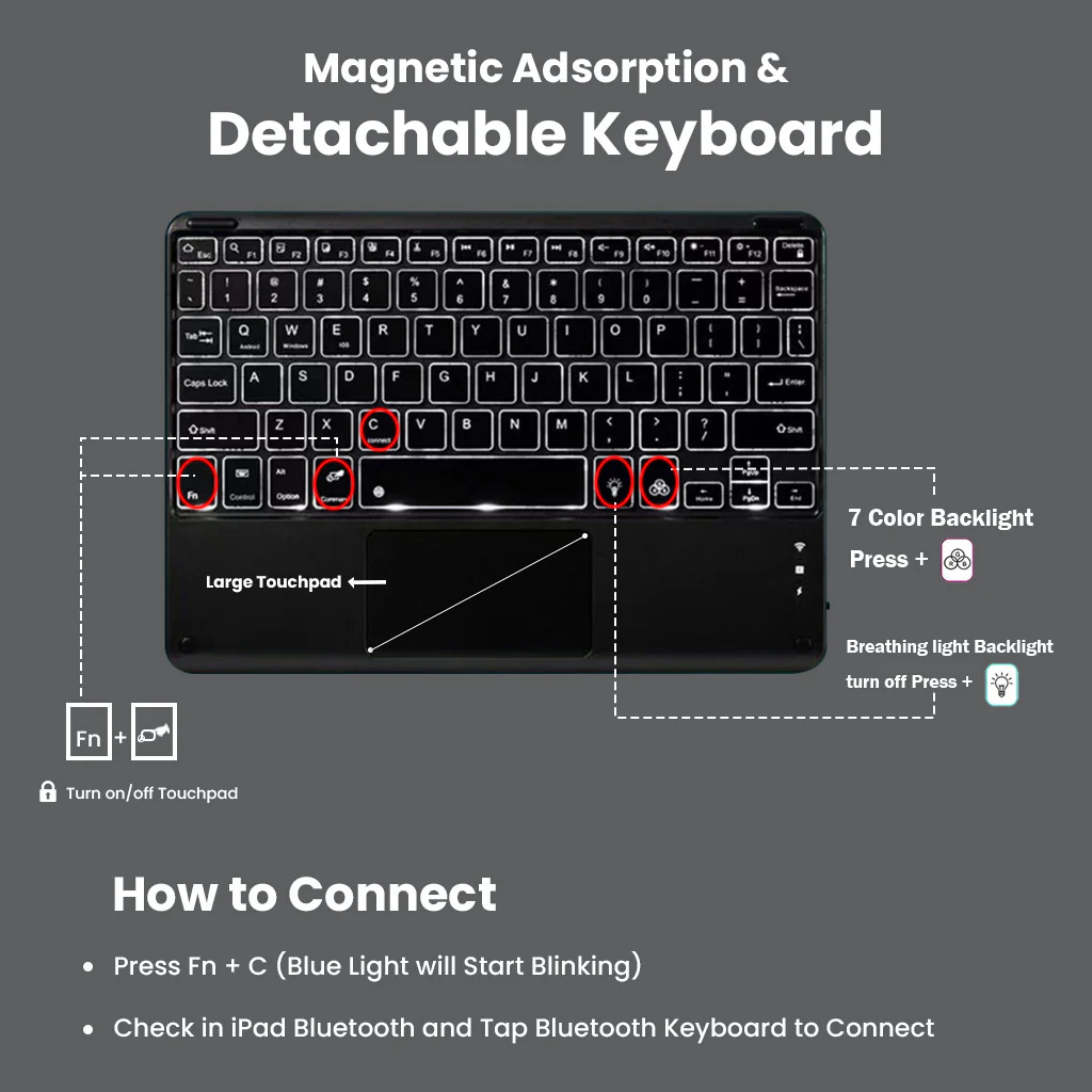 PST-M611T Keyboard Case for Xiaomi Pad 6 /Pad 6 Pro 11 inch 2023 - Image 4