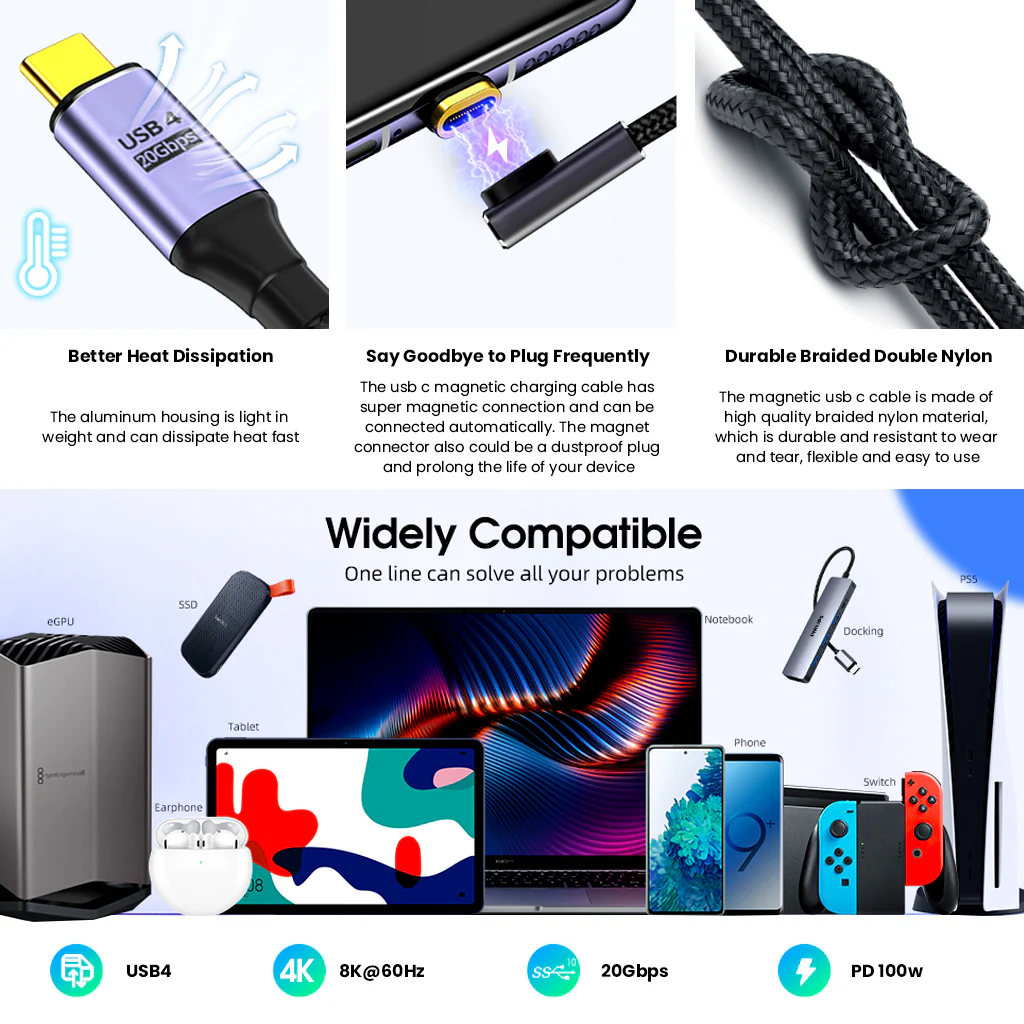 TECPHILE - 100W Magnetic Type C to Type C Fast Charging Cable - Image 2
