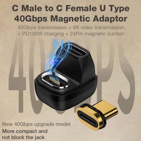 TECPHILE 100W Magnetic U-shaped USB C to Type C Adapter - Image 3