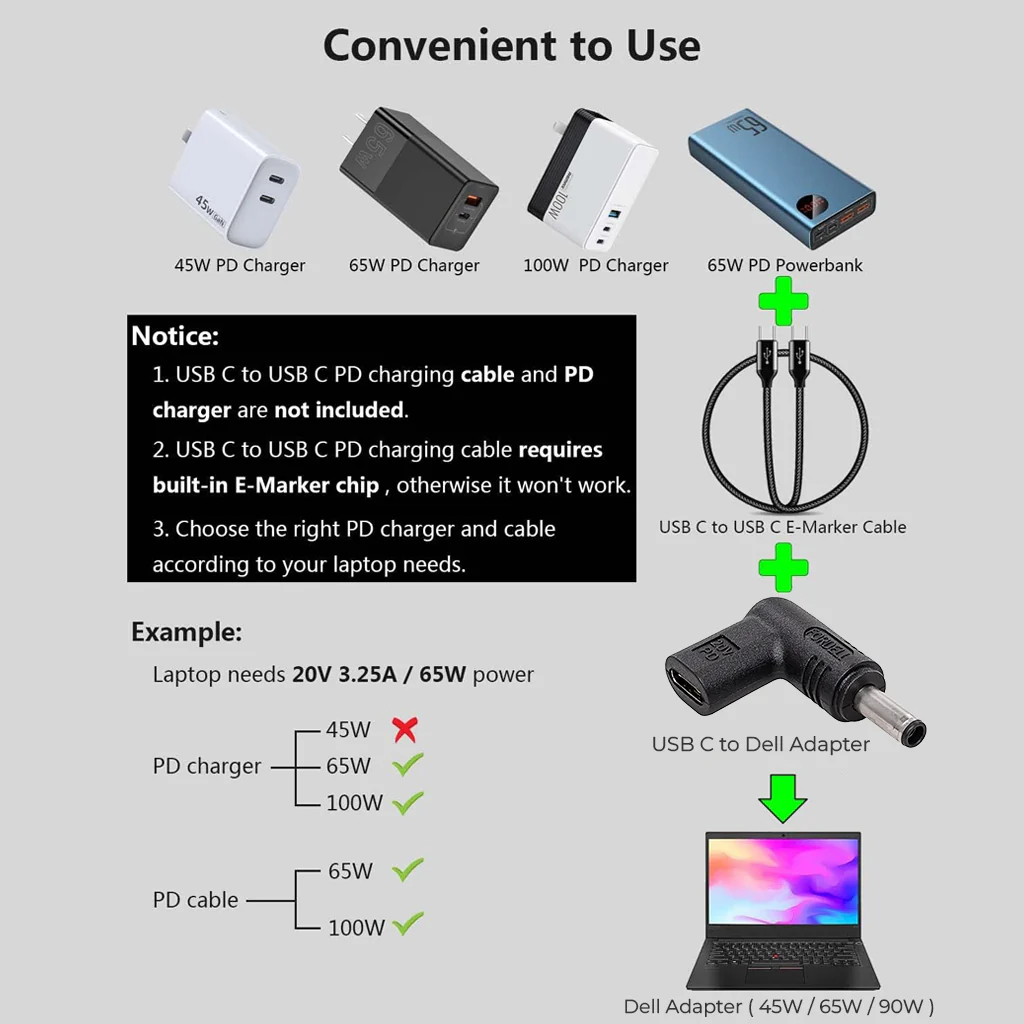 TECPHILE - 100W Type C Female to Dell Laptop Adapter - Image 4