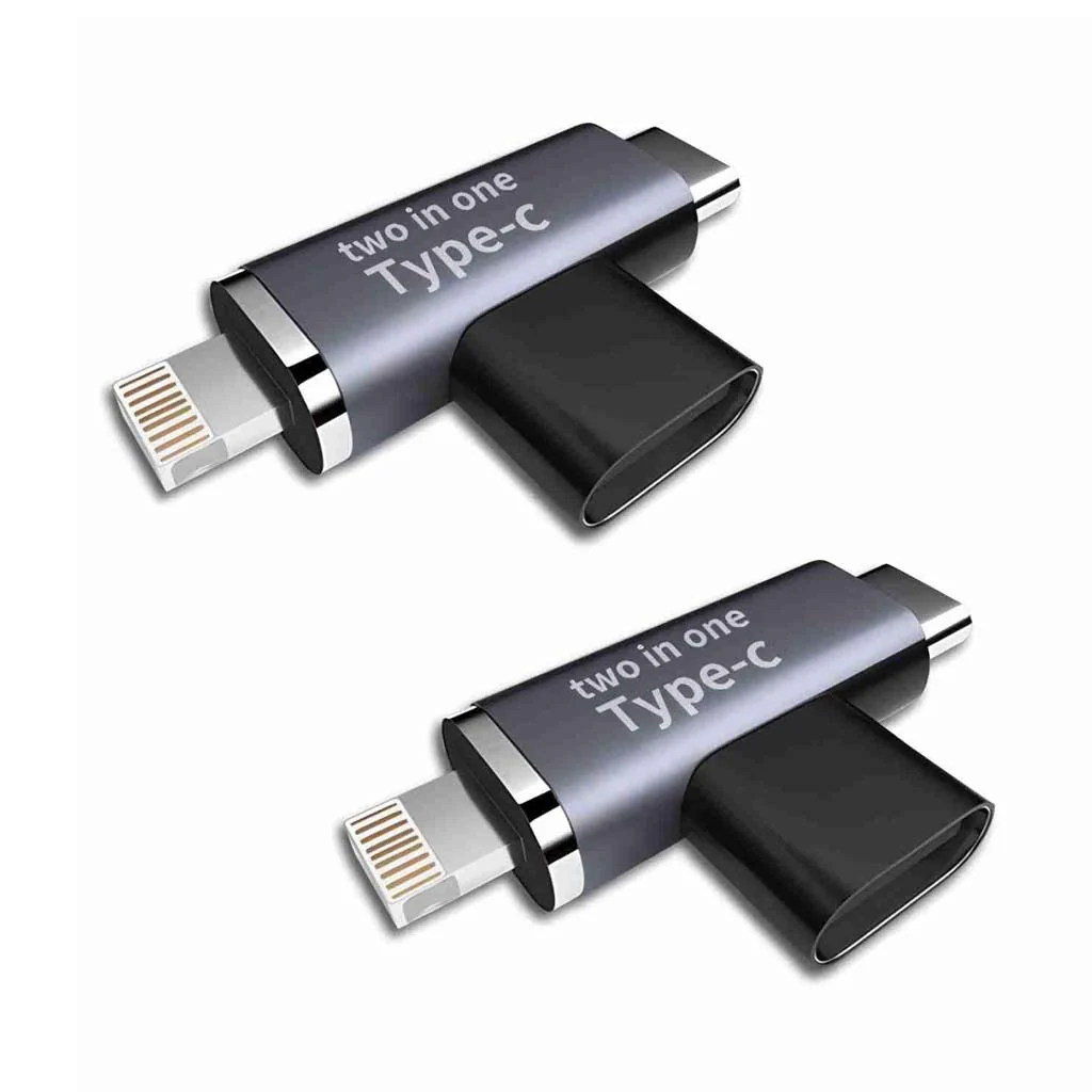 TECPHILE- 2-in-1 Type-C Female to USB-C Male/Lightning Male Splitter Adapter - Image 2