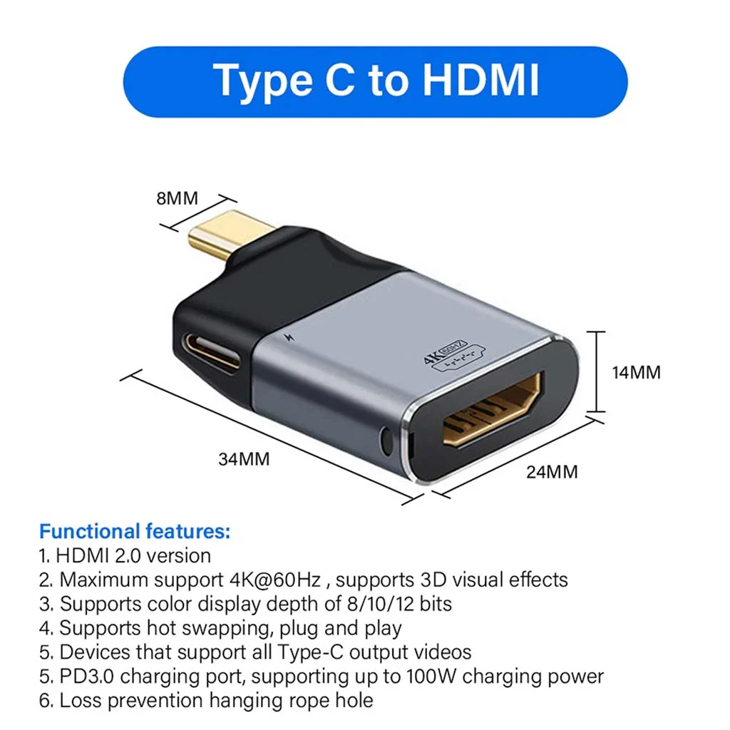 TECPHILE - 2-in-1 Type-C Male to HDMI 2.0  + Type-C 100W PD Female Adapter - Image 8