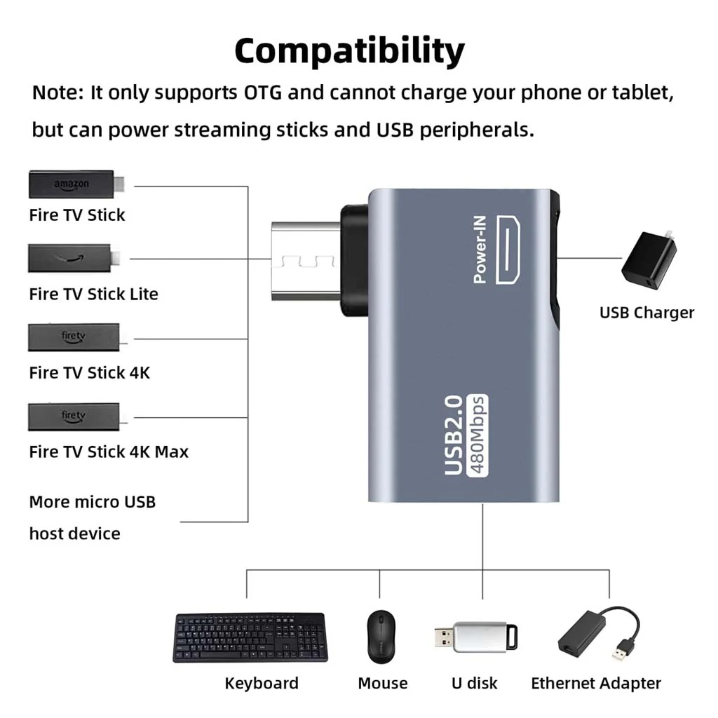 TECPHILE- 2 in 1 USB A 2.0 to Micro USB Male OTG Adapter Connector - Image 5