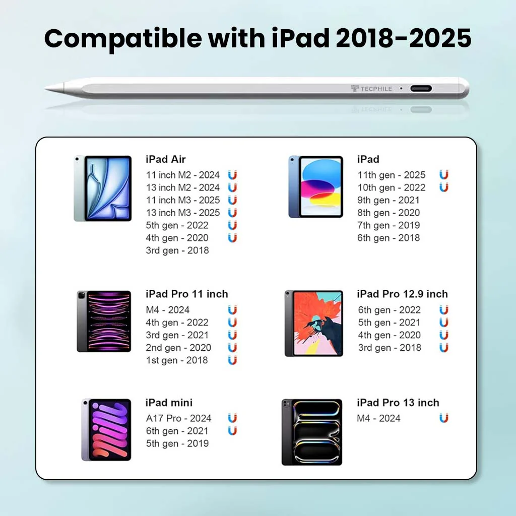 TECPHILE 314A Bluetooth iPad Pencil for 2018 2025 Models - Image 2