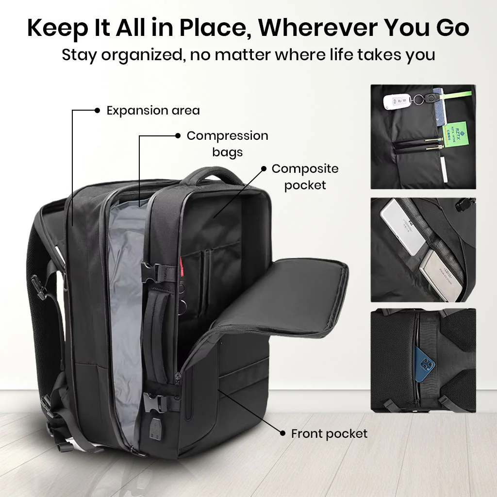 TECPHILE - 8081 Airpack Travel Vacuum Backpack Laptop Bag for Men 22L-45L Expandable - Image 10