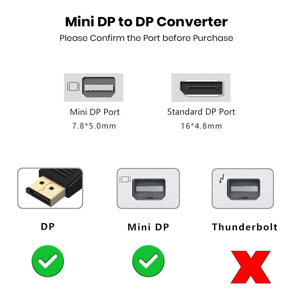 TECPHILE-  8K Mini DisplayPort Female to DisplayPort Male Adapter 90° Angled - Image 2