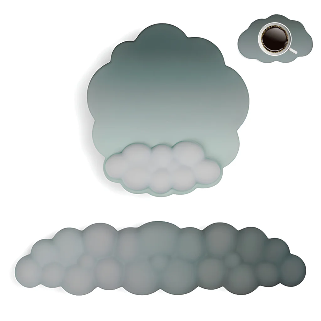TECPHILE – Cloud Shape Ergonomic Gel Mouse Pad and Keyboard Wrist Support & Coaster Set