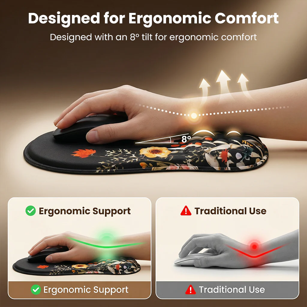 TECPHILE – Floral Ergonomic Mouse Pad Wrist Support with Massage Design - Image 5