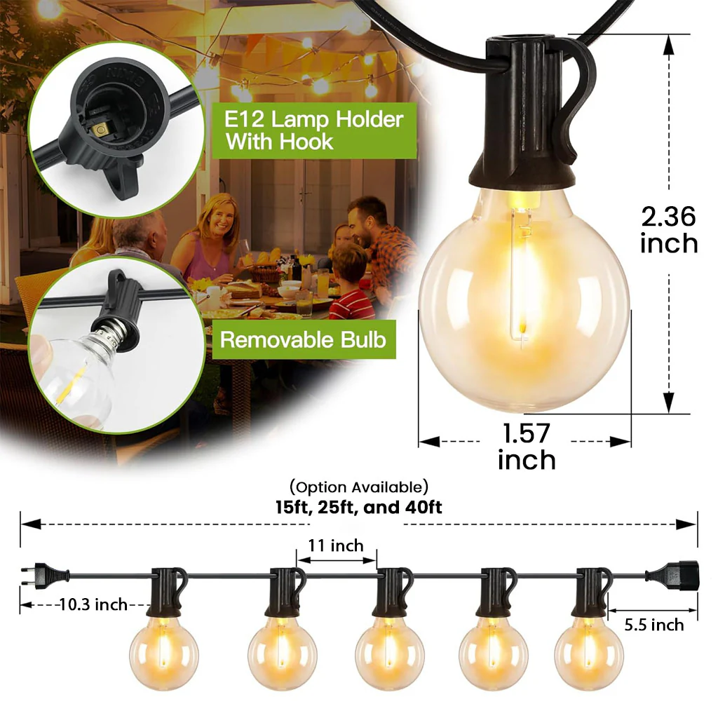 TECPHILE - G40 Outdoor String Lights Waterproof & Shatterproof Bulbs - Image 6