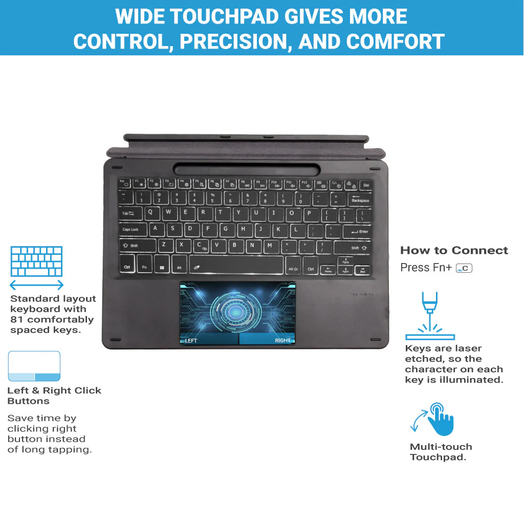 TECPHILE - K17 Pro Wireless Magnetic Keyboard for Surface Pro 11/X/9/8 - Image 6
