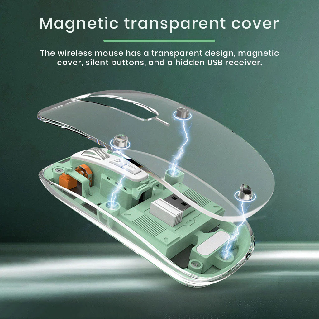 TECPHILE M133 Transparent Wireless RGB Mouse, Tri-Mode Connectivity - Image 11