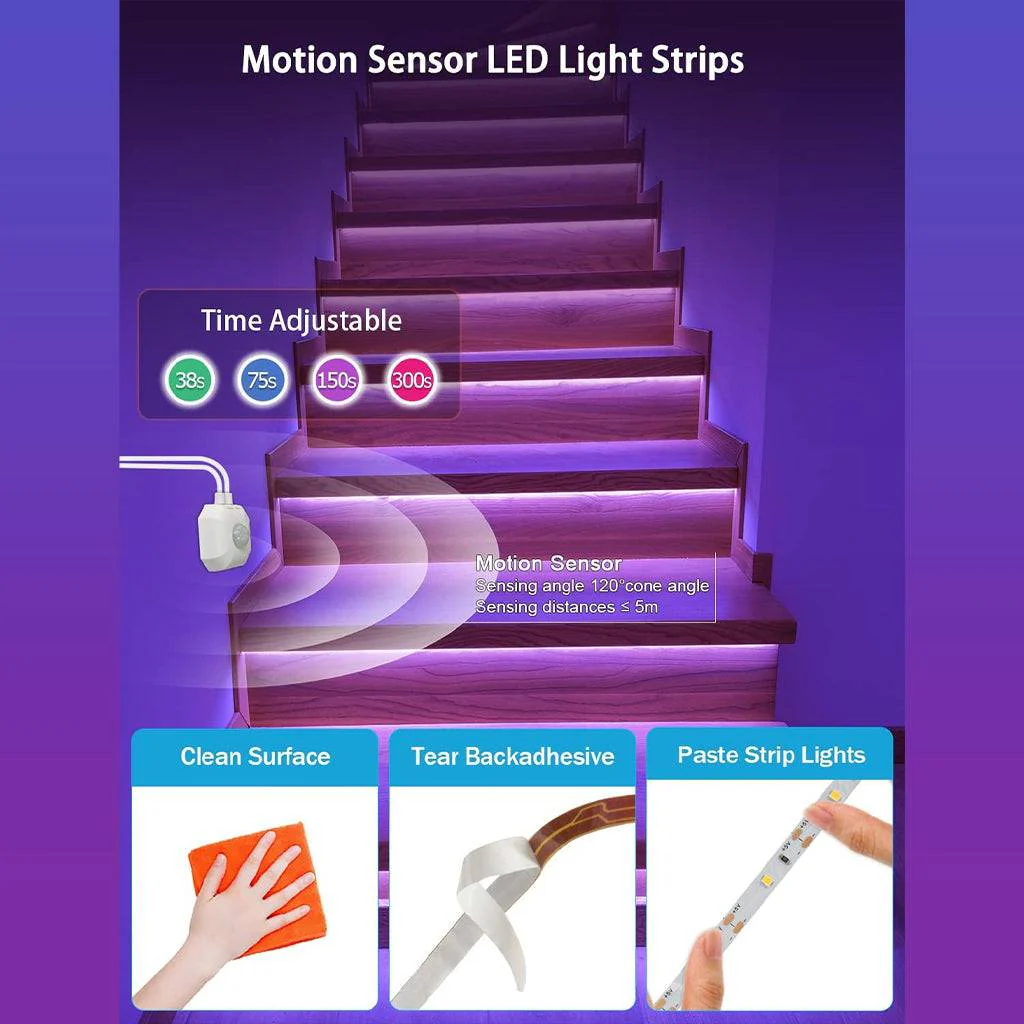 TECPHILE Motion Sensor 5m RGB LED Strip Light with App Control - Image 4