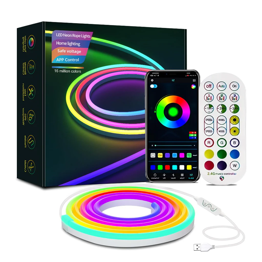 TECPHILE RGBIC Neon LED Strip Light 5V Adapter