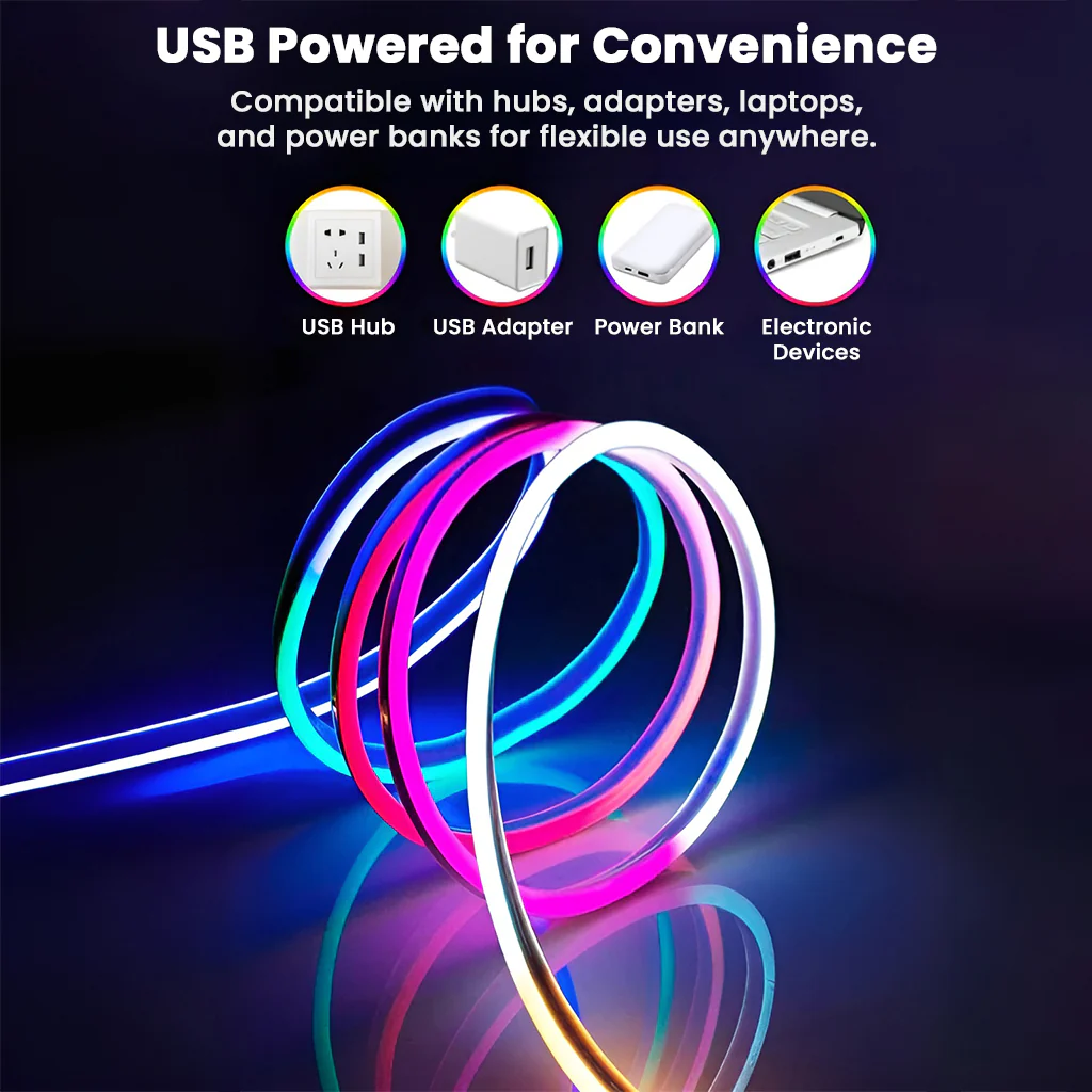 TECPHILE RGBIC Neon LED Strip Light 5V Adapter - Image 9