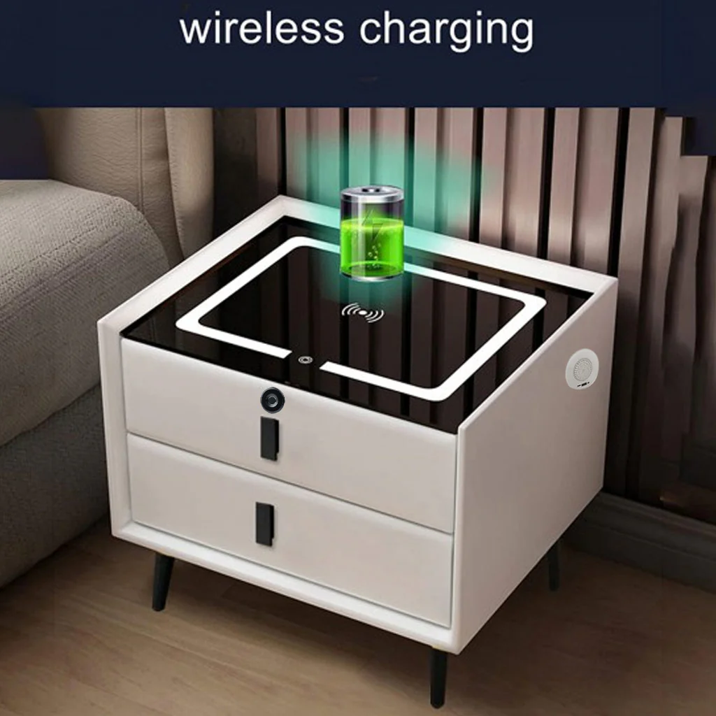 TECPHILE Smart Bedside Table with Wireless Charging, Fingerprint Lock, PIR Sensor - Image 11