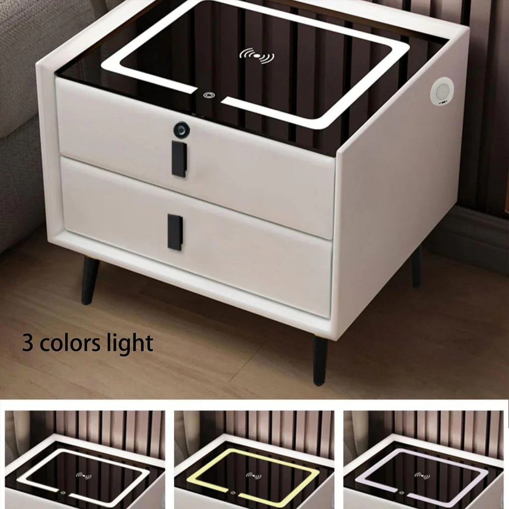 TECPHILE Smart Bedside Table with Wireless Charging, Fingerprint Lock, PIR Sensor - Image 12