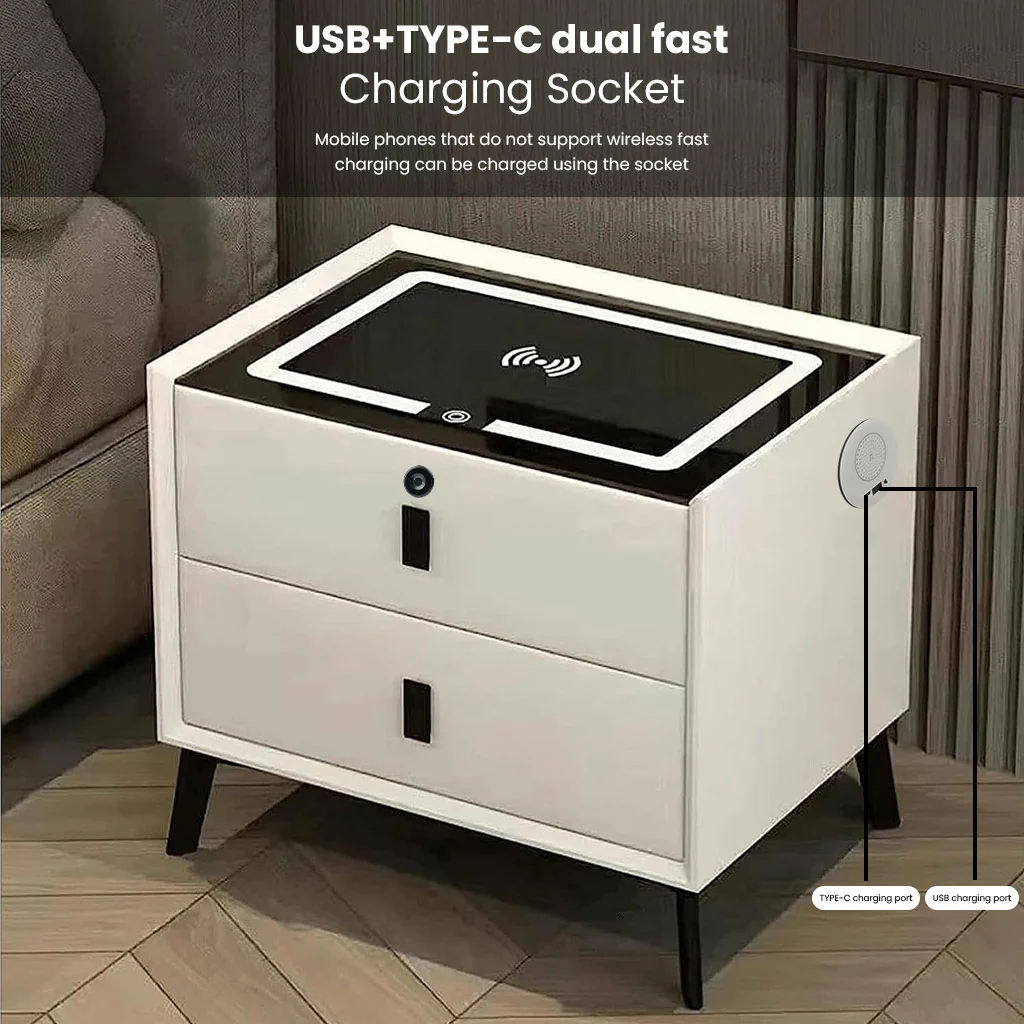 TECPHILE Smart Bedside Table with Wireless Charging, Fingerprint Lock, PIR Sensor - Image 15