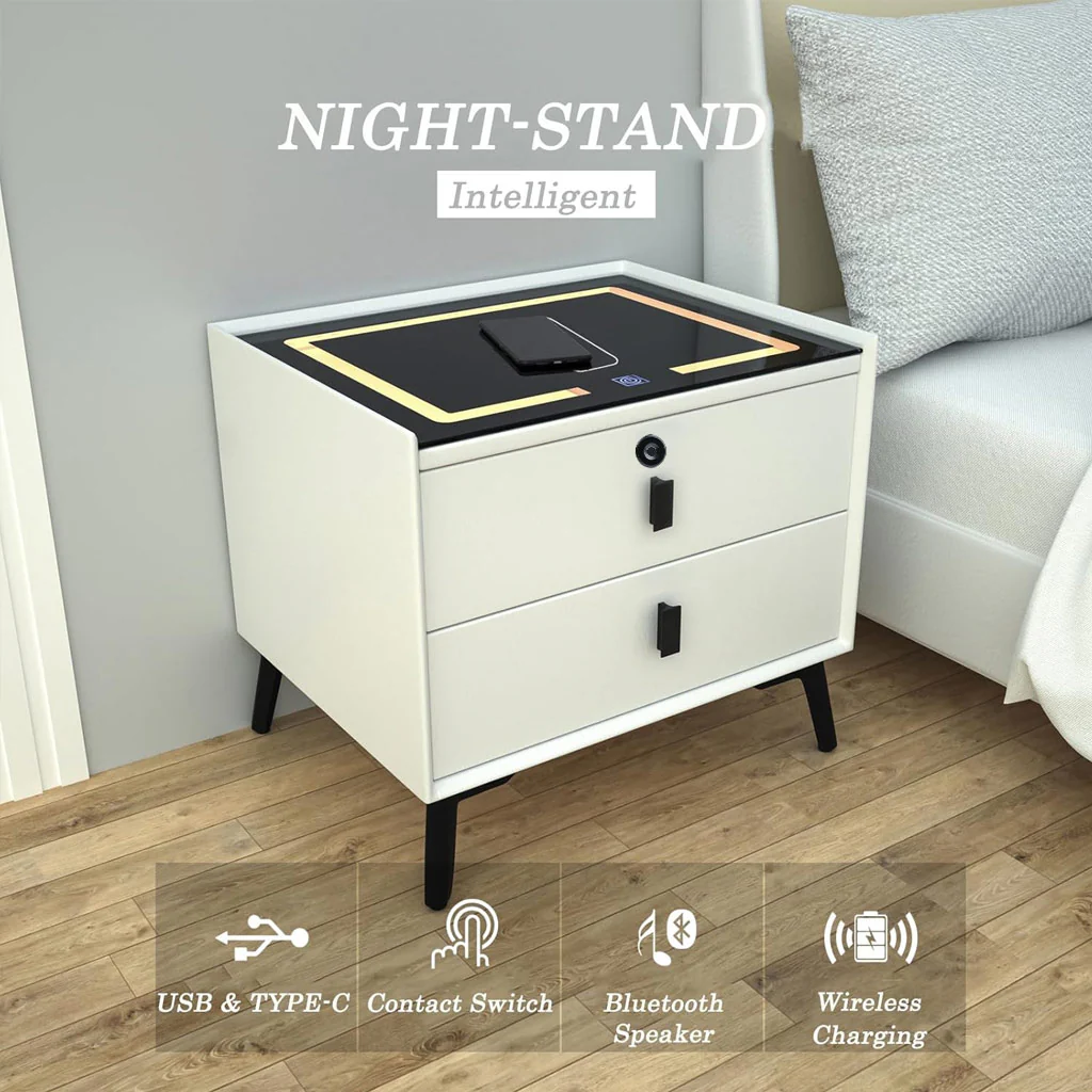 TECPHILE Smart Bedside Table with Wireless Charging, Fingerprint Lock, PIR Sensor - Image 16
