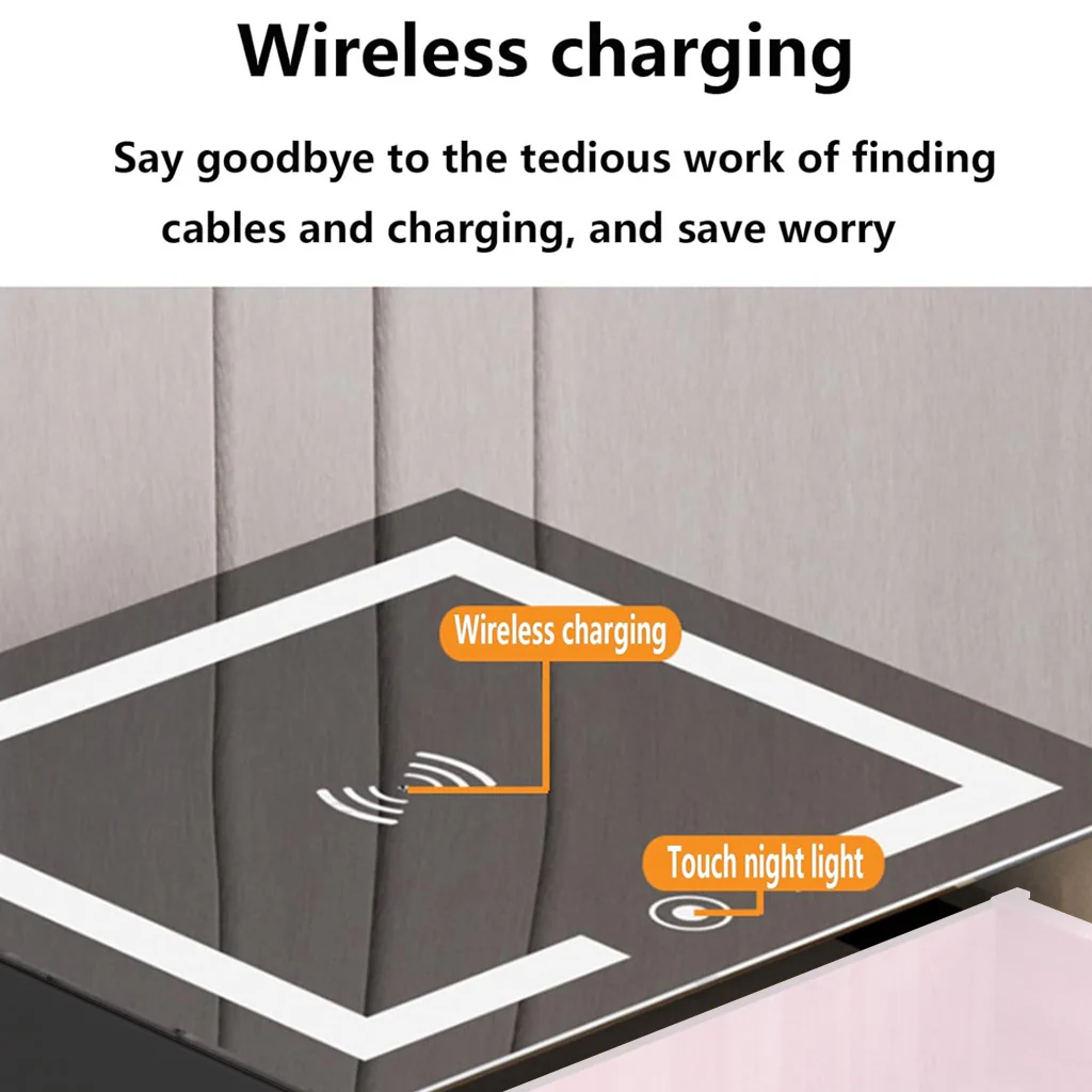 TECPHILE Smart Bedside Table with Wireless Charging, Fingerprint Lock, PIR Sensor - Image 4