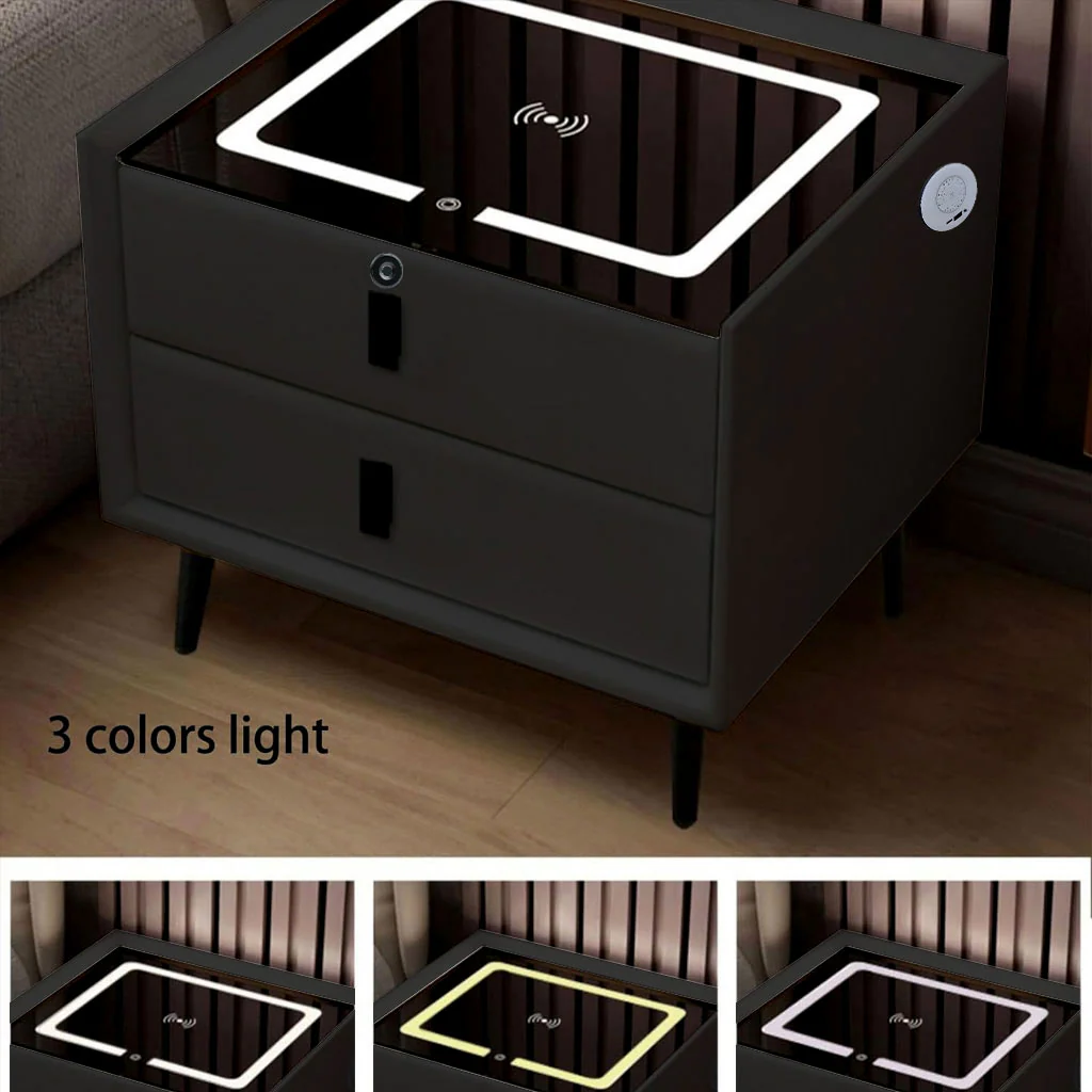 TECPHILE Smart Bedside Table with Wireless Charging, Fingerprint Lock, PIR Sensor - Image 7