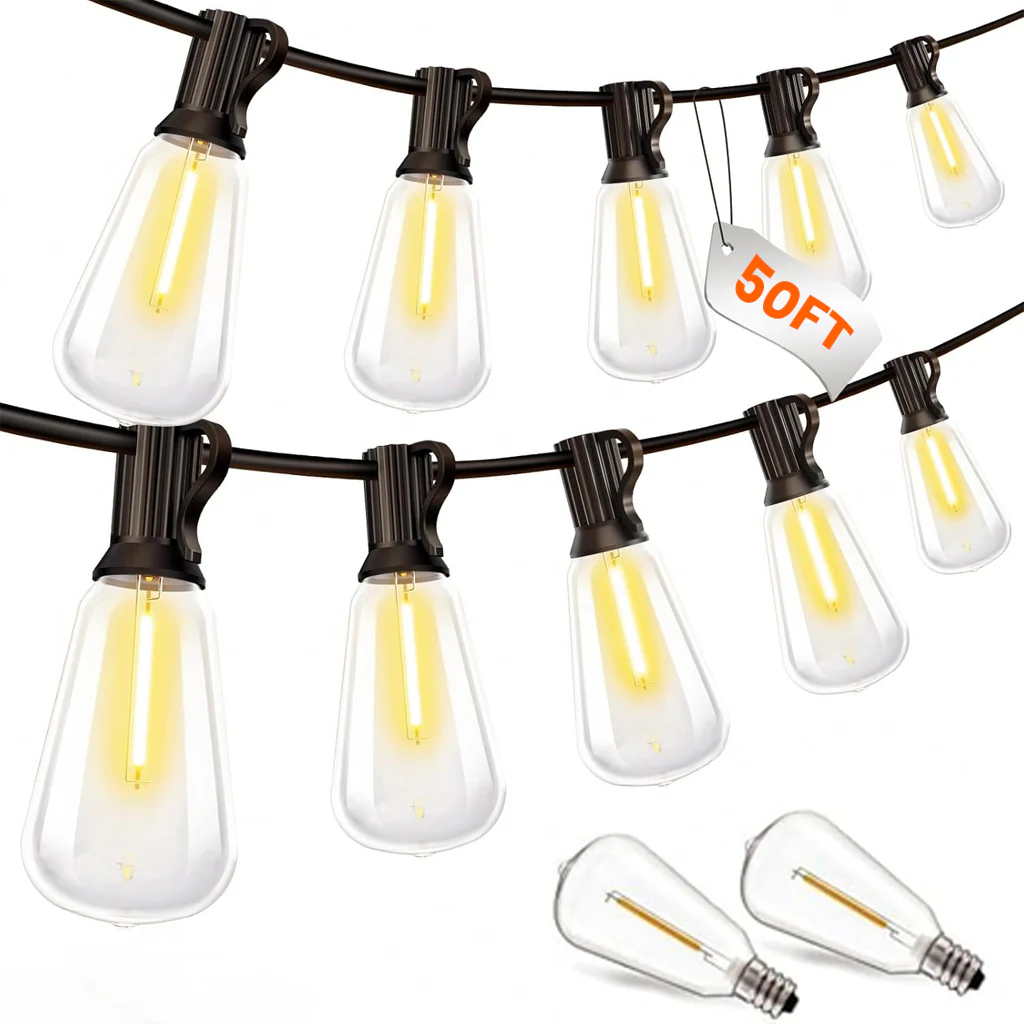 TECPHILE – ST38 50ft Outdoor String Lights Waterproof & Shatterproof Bulbs
