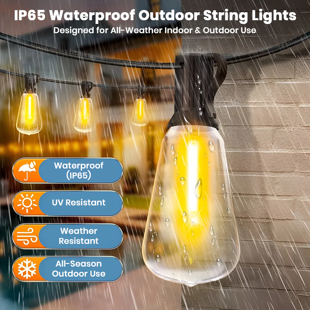 TECPHILE – ST38 50ft Outdoor String Lights Waterproof & Shatterproof Bulbs - Image 5