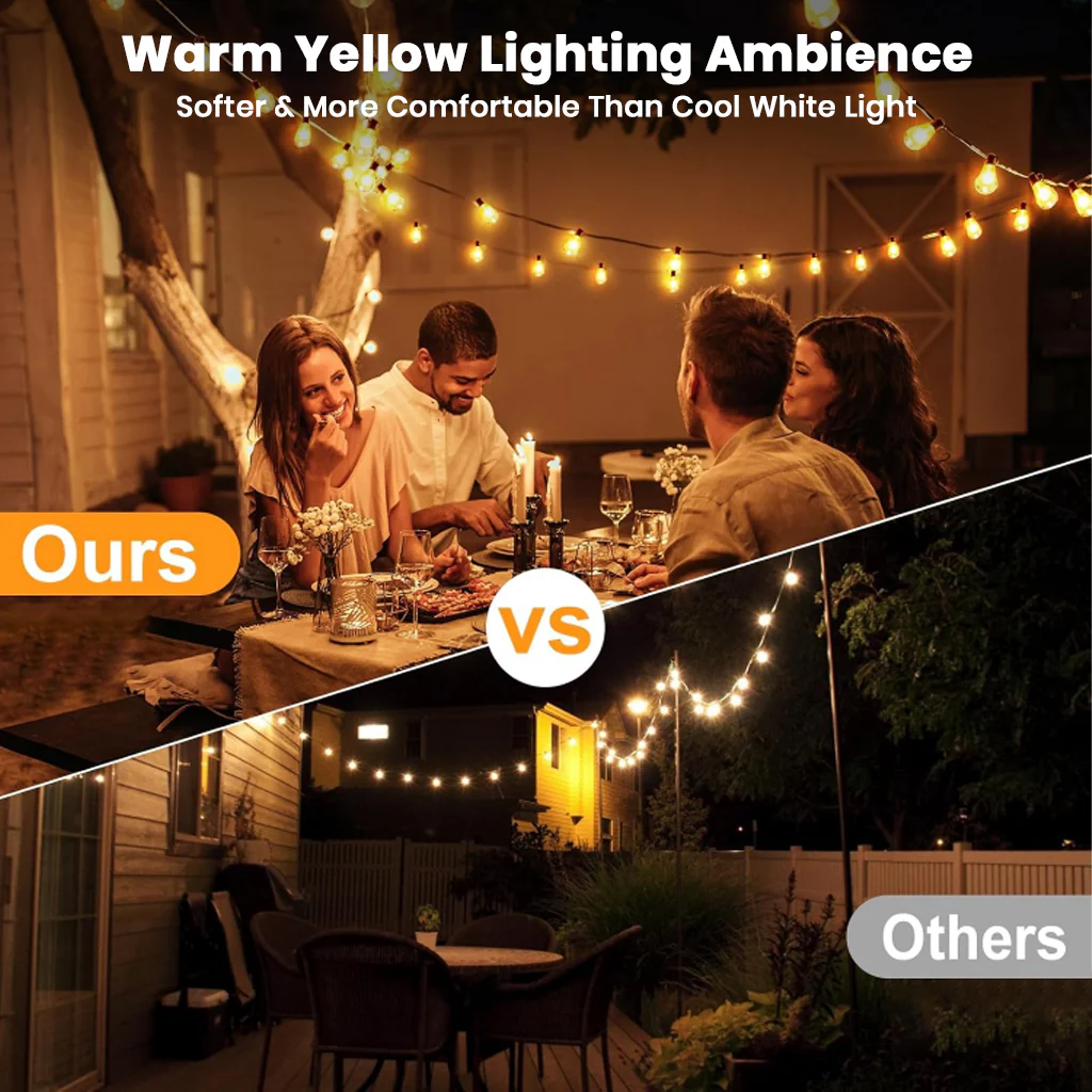 TECPHILE – ST38 50ft Outdoor String Lights Waterproof & Shatterproof Bulbs - Image 7