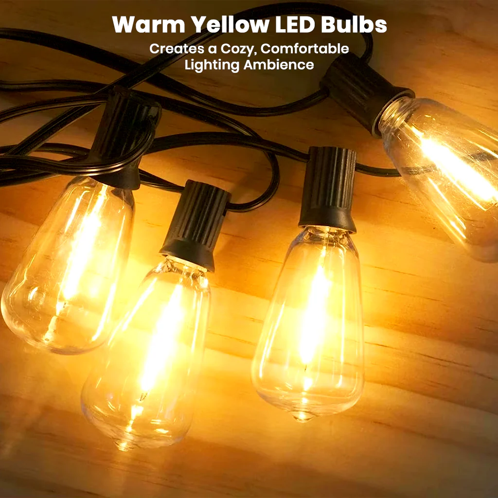 TECPHILE – ST38 50ft Outdoor String Lights Waterproof & Shatterproof Bulbs - Image 8