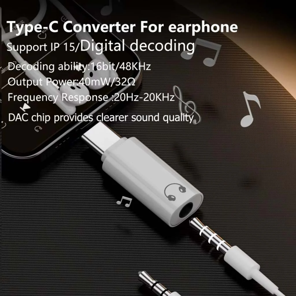 TECPHILE Type-C to 3.5mm Stereo Headphone Jack Adapter - Image 3
